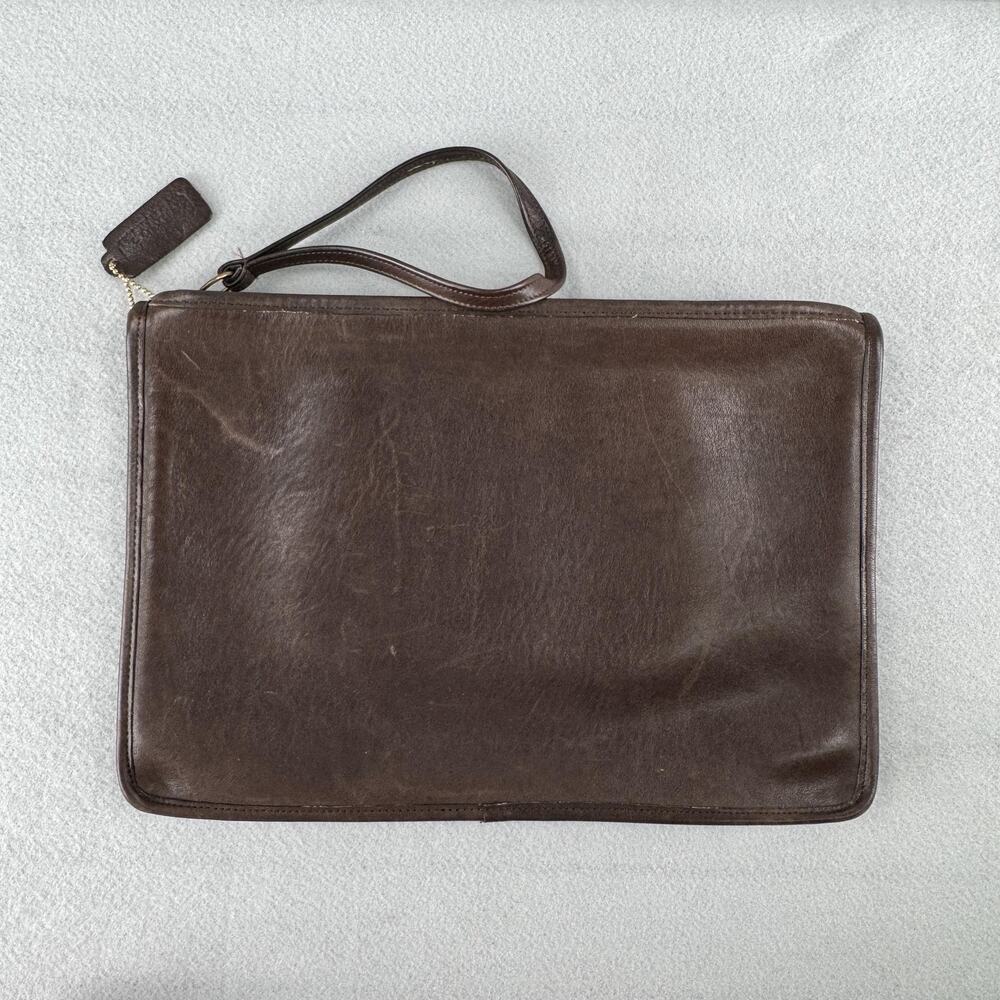 Vintage Coach Portfolio 13x9 Brown Leather Zip Wristlet Clutch New York USA 70s